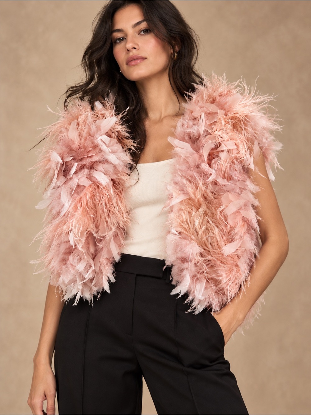 Fantasies Morgan Taylor Feather Trim Pink Vest Jacket - Women's Luxe